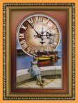 Часы с панорамным видом Скульптура отдыхающей девушки. Великий Новгород (20*30 см)