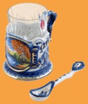 Подстаканник Гжель Осень (ажур, позолочённый, в наборе)