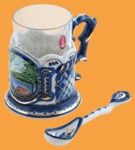 Подстаканник Гжель Домик у реки (позолочённый, в наборе)