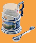 Подстаканник Гжель Осень (позолочённый, в наборе)