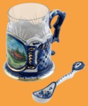 Подстаканник Гжель Родина (позолочённый, в наборе)