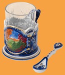Подстаканник Гжель Осенний вальс (позолочённый, в наборе)
