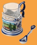 Подстаканник Гжель Домик Лето (ажур, позолочённый, в наборе)