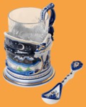 Подстаканник Гжель Каприз Сказочный (ажур, позолочённый, в наборе)