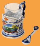Подстаканник Гжель Каприз Осень (ажур, позолочённый, в наборе)