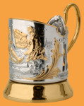 Подстаканник Охотники (никель-золото, штампованный)