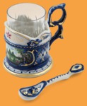 Подстаканник Гжель Каприз Лес (позолочённый, в наборе)
