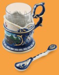 Подстаканник Гжель Каприз Домик у реки (позолочённый)