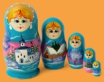 Матрёшка Зимний собор (голубой платок, малая, 5 мест)